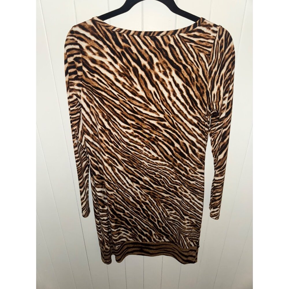Michael Kors Women's Brown Black Long Sleeve Tiger Print Dress - Size Small - Picture 2 of 4